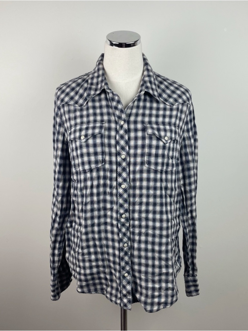 Lucky Brand Black White Plaid Button Down Collared Long Sleeve Top Women Large